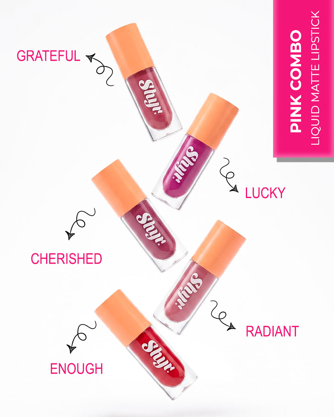Shyr pink matte liquid lipstick bundle with five shades