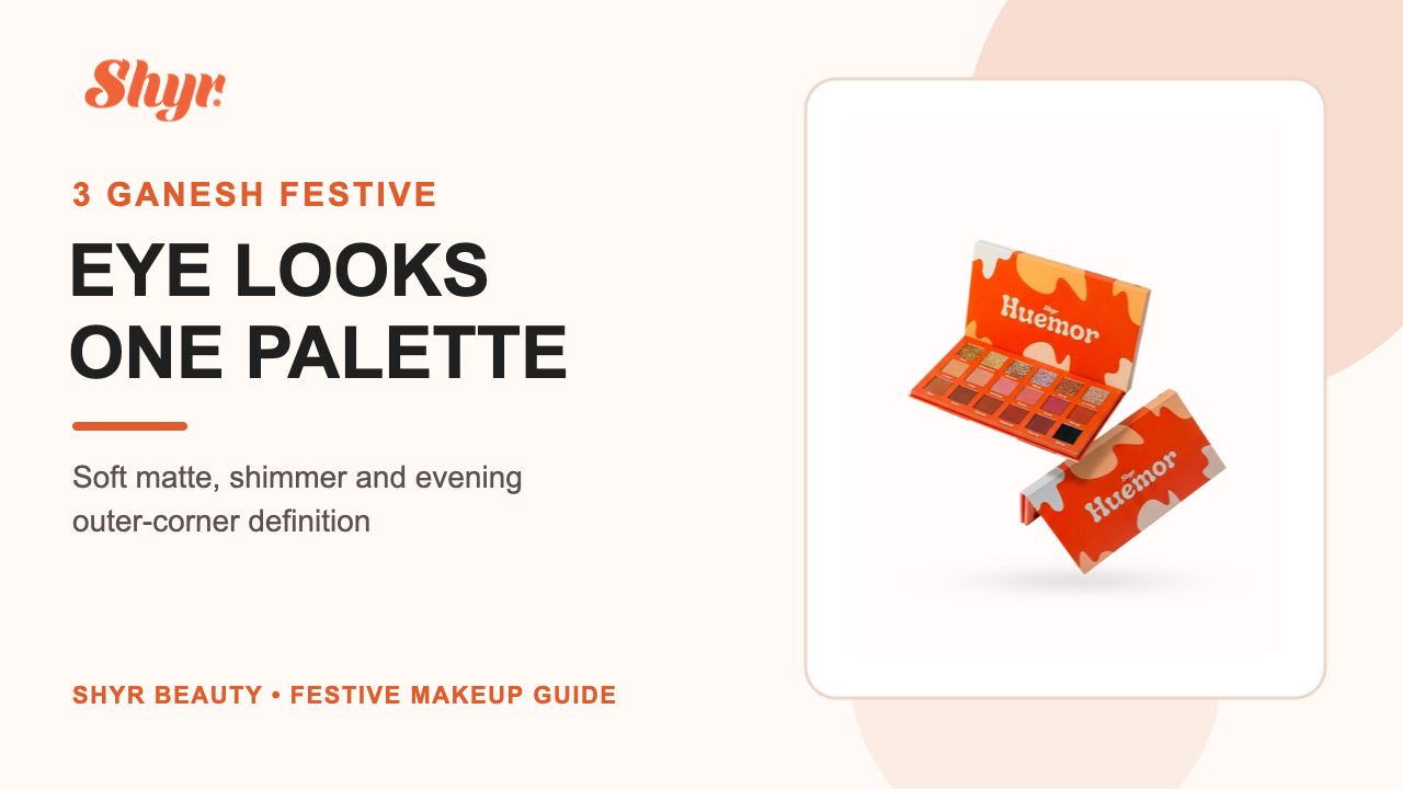 Actual Shyr Huemor palette in three Ganesh Chaturthi eye looks banner