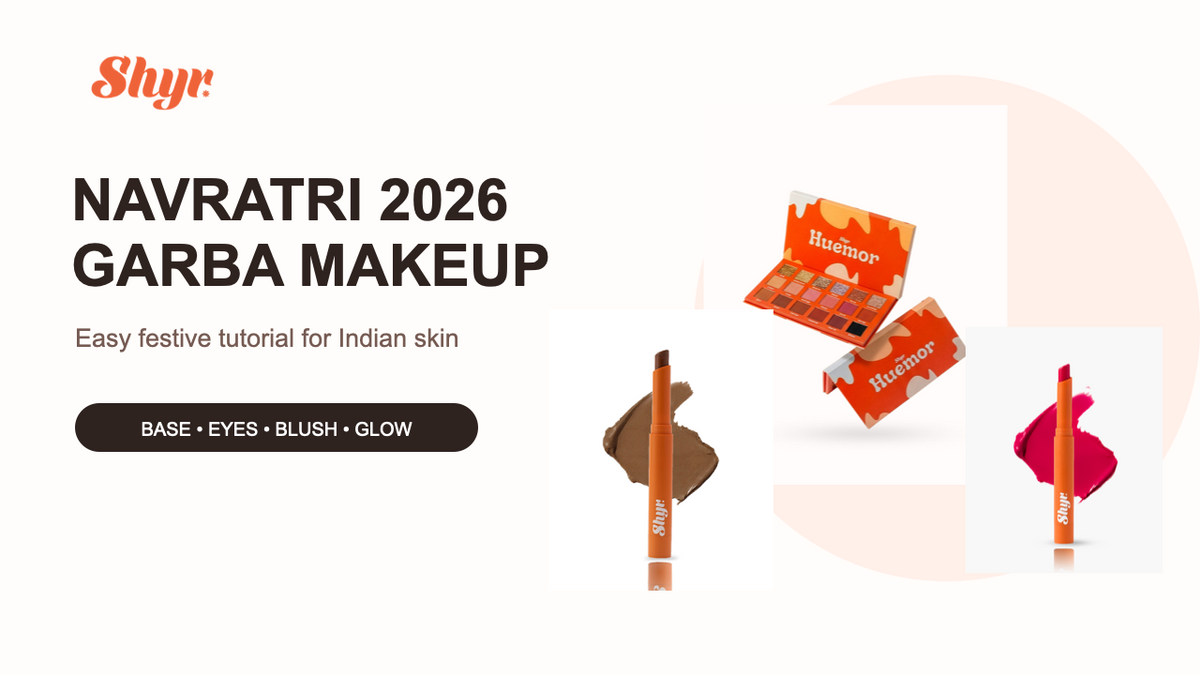 Shyr Beauty Navratri 2026 Garba makeup tutorial with Huemor palette, FACE IT concealer and berry blush