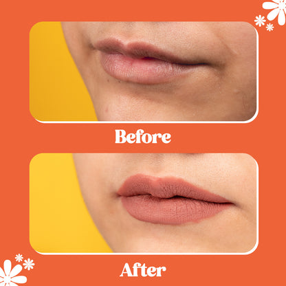 Perfect Brown Shade Matte Liquid Lipstick Before and After