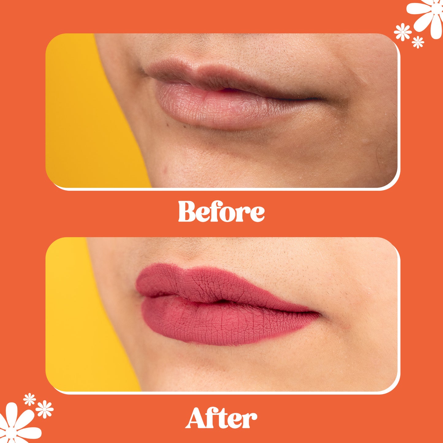 Berry Pink Liquid Lipstick Before and After