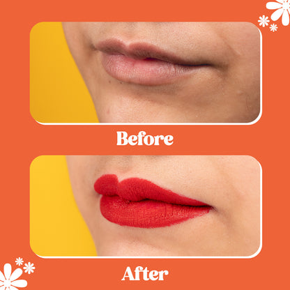 Daring Red Matte Liquid Lipstick Before and After