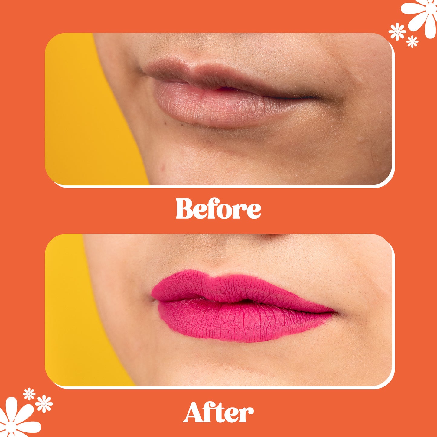 Vibrant Magenta Pink Matte Liquid Lipstick Before and After