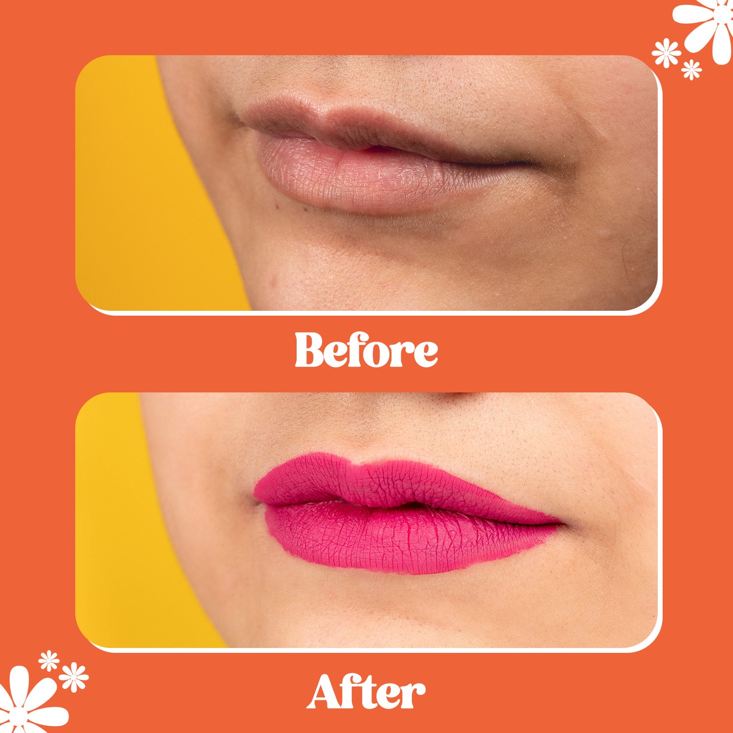 Vibrant Magenta Pink Matte Liquid Lipstick Before and After