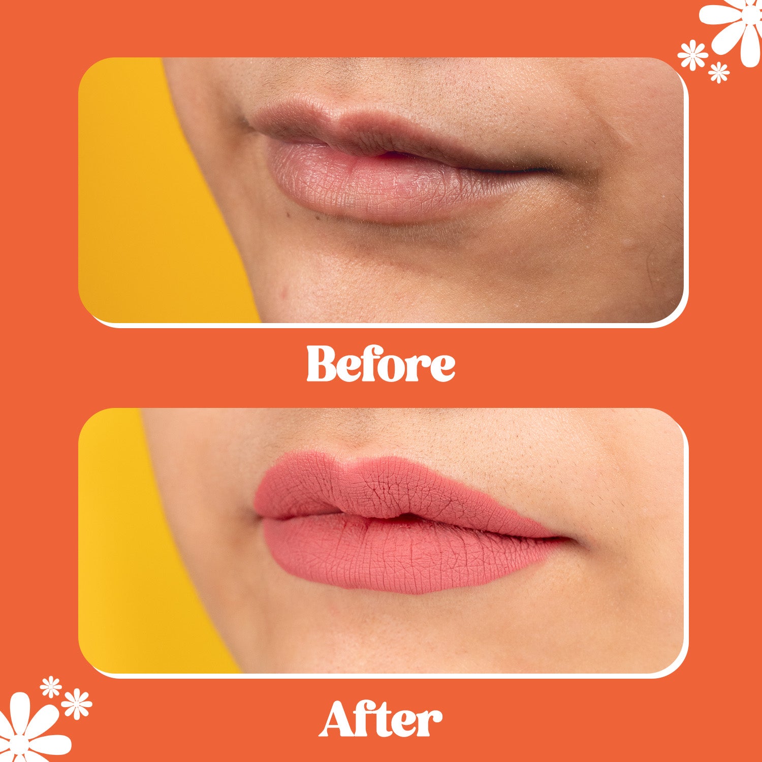 Peachy Pink Matte Lipstick Before and After
