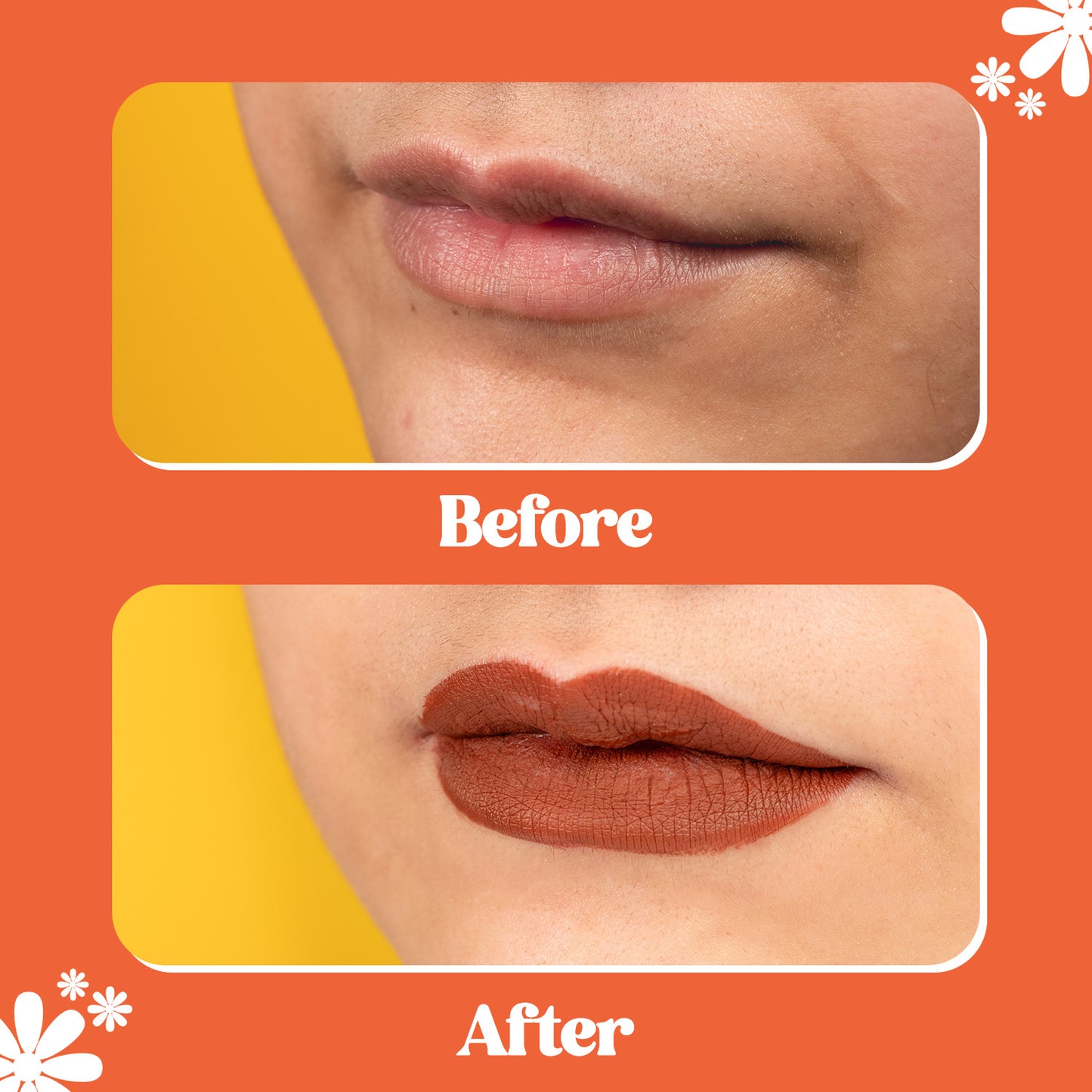 Strong Brown Lipstick Before and After